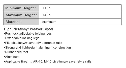 11 inches to 14 inches tactical Bipods