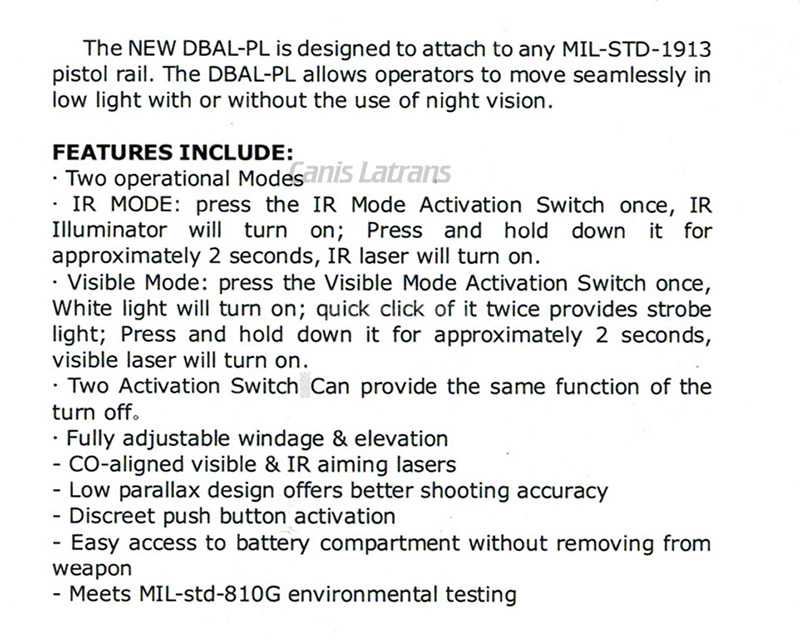 DBAL-PL Flashlight with Red Laser and IR Illuminator